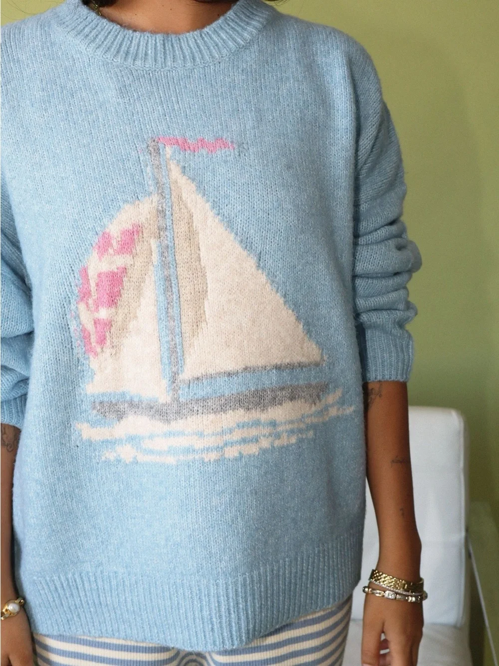 ⛵️Bailey Rose Baby Blue Sailboat Sweater S - Picture 3 of 4